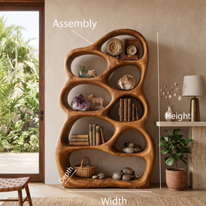 Artistic Sculptural Wood Bookshelf With Multi Tiers For Living Room