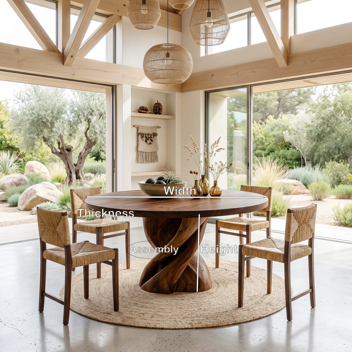 Modern Round Dining Table With Twisted Pedestal For Dining Room