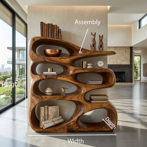 Wooden Bookshelf With Displaying Books And Collectibles For Living Room