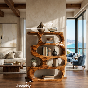 Organic Curved Wooden Bookshelf For Books Decor And Home Organization