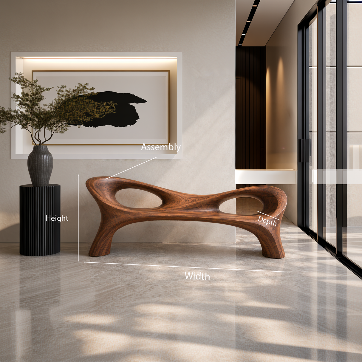 Organic Curved Hallway Bench For Contemporary Hallway Seating