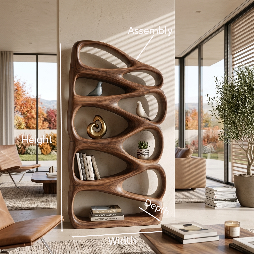 Modern Wooden Bookshelf Inspired By Organic Architecture For Living Room