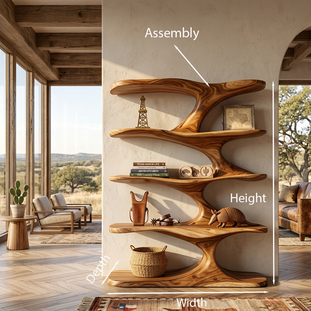 Natural Wood Bookshelf With Decorative Open Shelving For Living Room