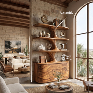 Wooden Bookshelf With Cabinets Spacious Display Compartments For Interiors