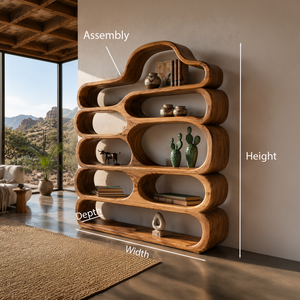 Curved Wooden Bookshelf With Display Shelves For Living Furniture