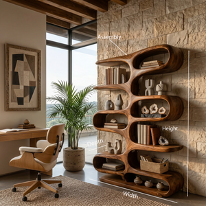 Contemporary Wooden Bookshelf With Sculptural Form For Living Room