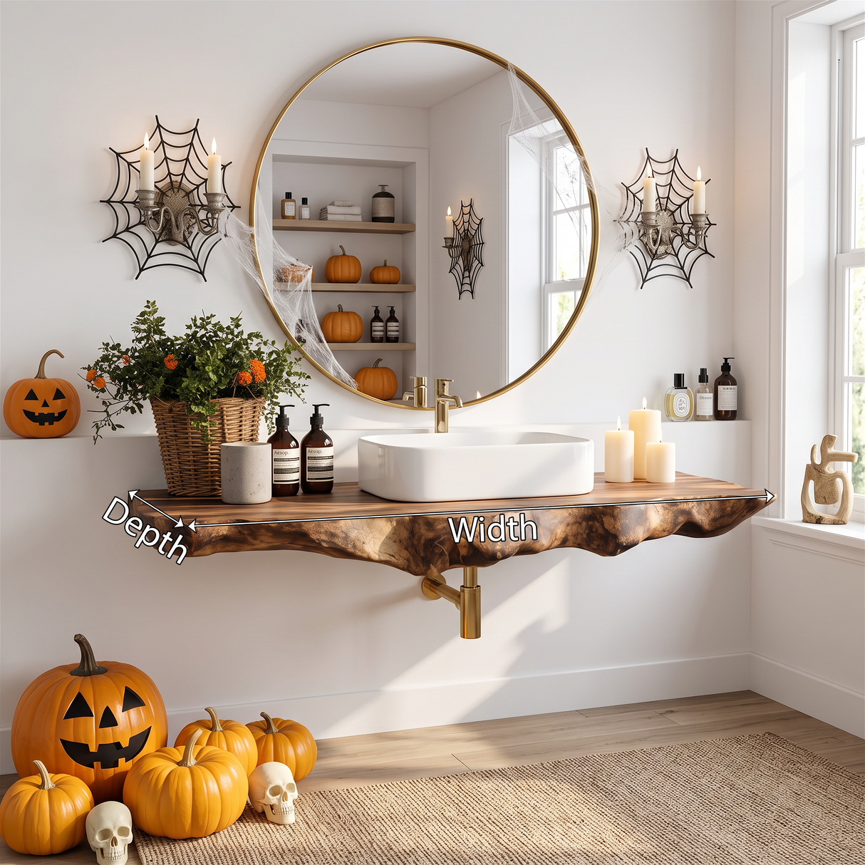 Modern Wooden Live Edge Bathroom Shelf For Furniture Decor Halloween Ideas