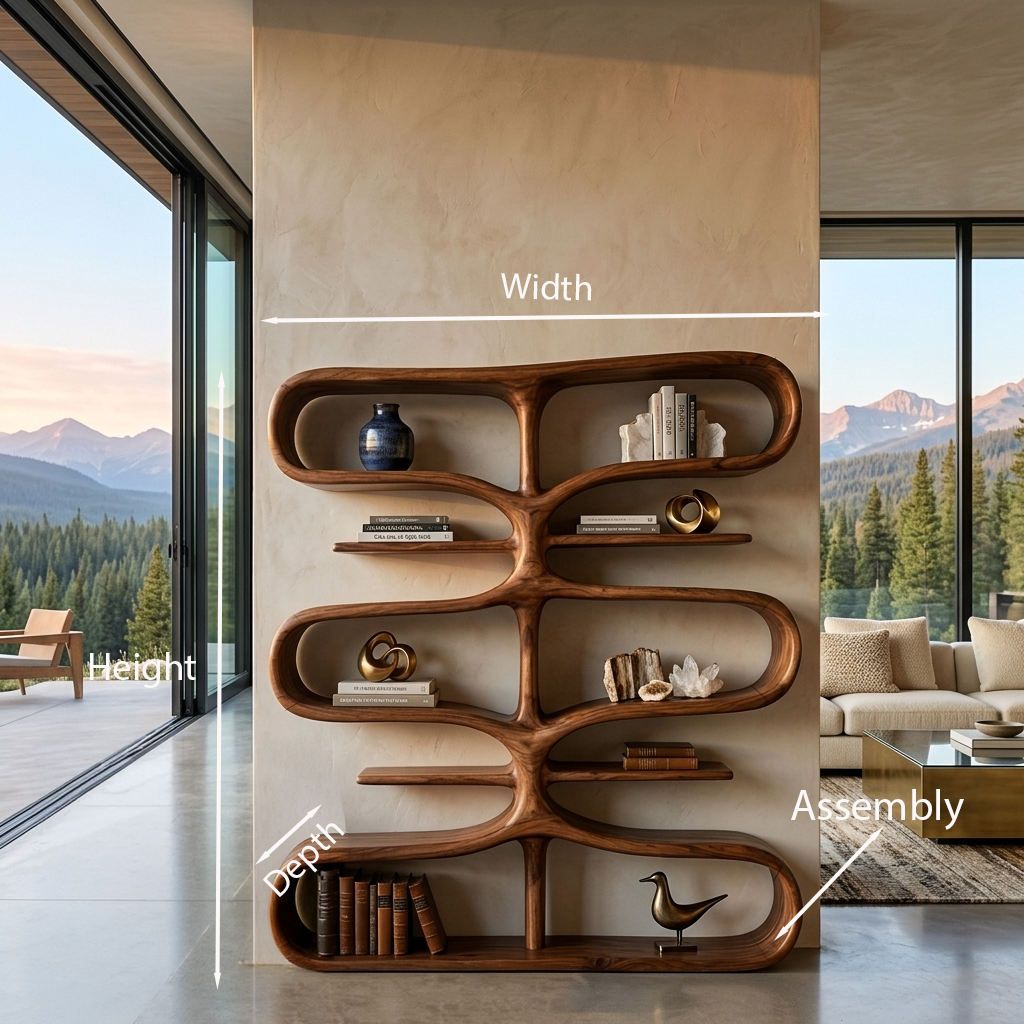 Organic Wooden Bookshelf With Storage Function For Living Furniture