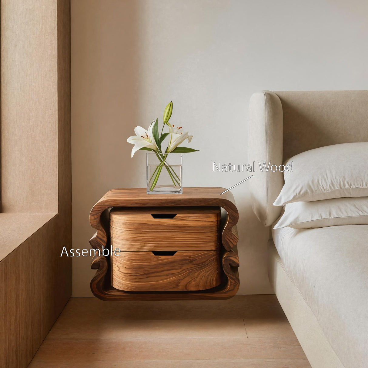 Sculptural Floating Nightstand For Modern Bedroom