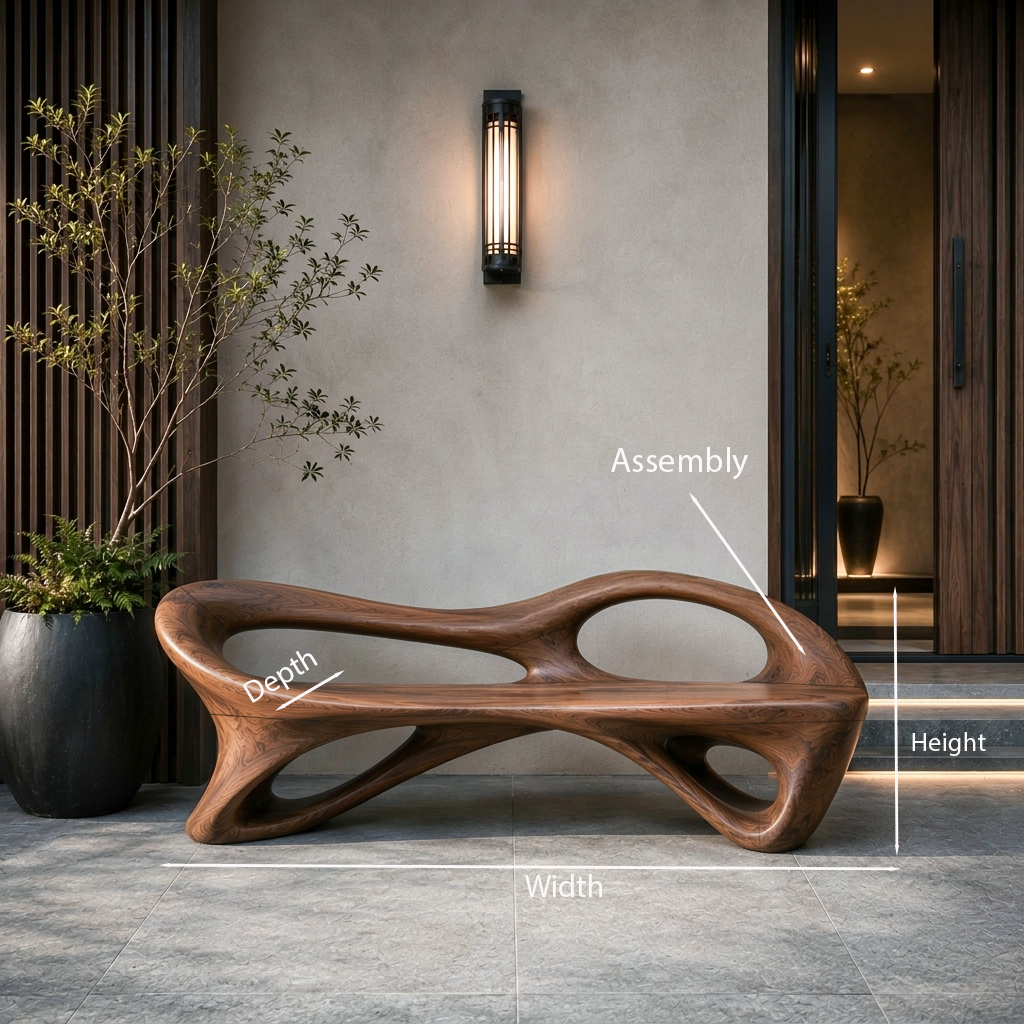 Organic Bench With Flowing Sculpture Form For Hallway