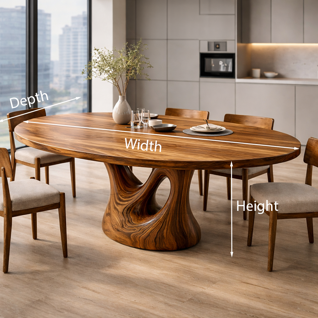 Farmhouse Wooden Dining Table With Sculptural Base For Dining Room