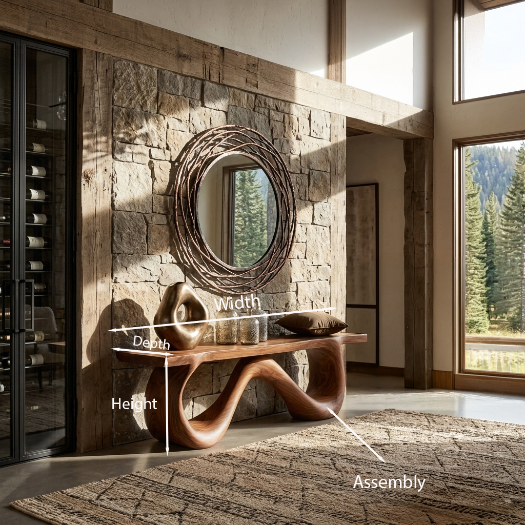 Organic Wooden Bench With Flowing Ribbon Base For Entryway