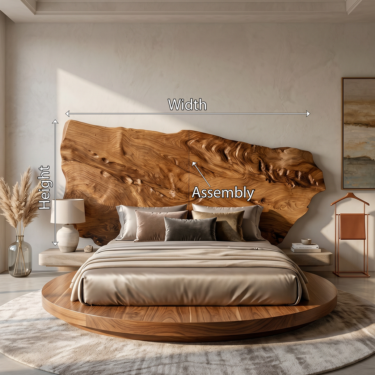 Live Edge Wood Headboard For Sculptural Luxury Bedroom