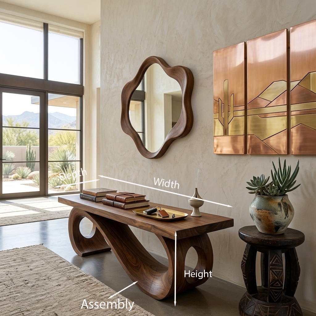 Handcrafted Wooden Sculptural Bench Curved Base Design For Hallway