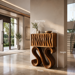 Contemporary Wood Console Table With Sculptural Undulating Legs For Home