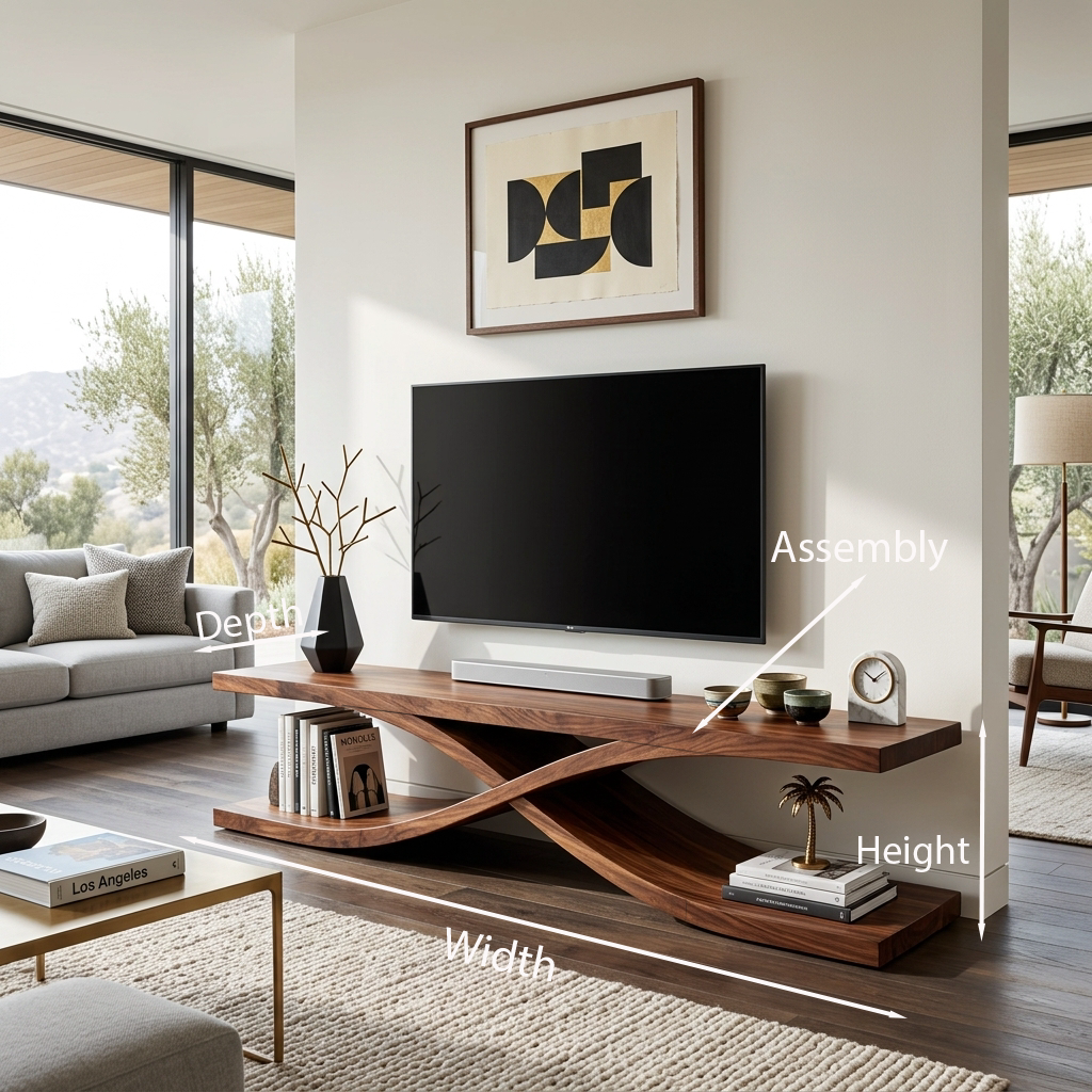 Modern Wooden TV Stand With Sculptural X-shaped For Living