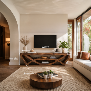 Wooden TV Stand With Carved Open Structure For Living Storage
