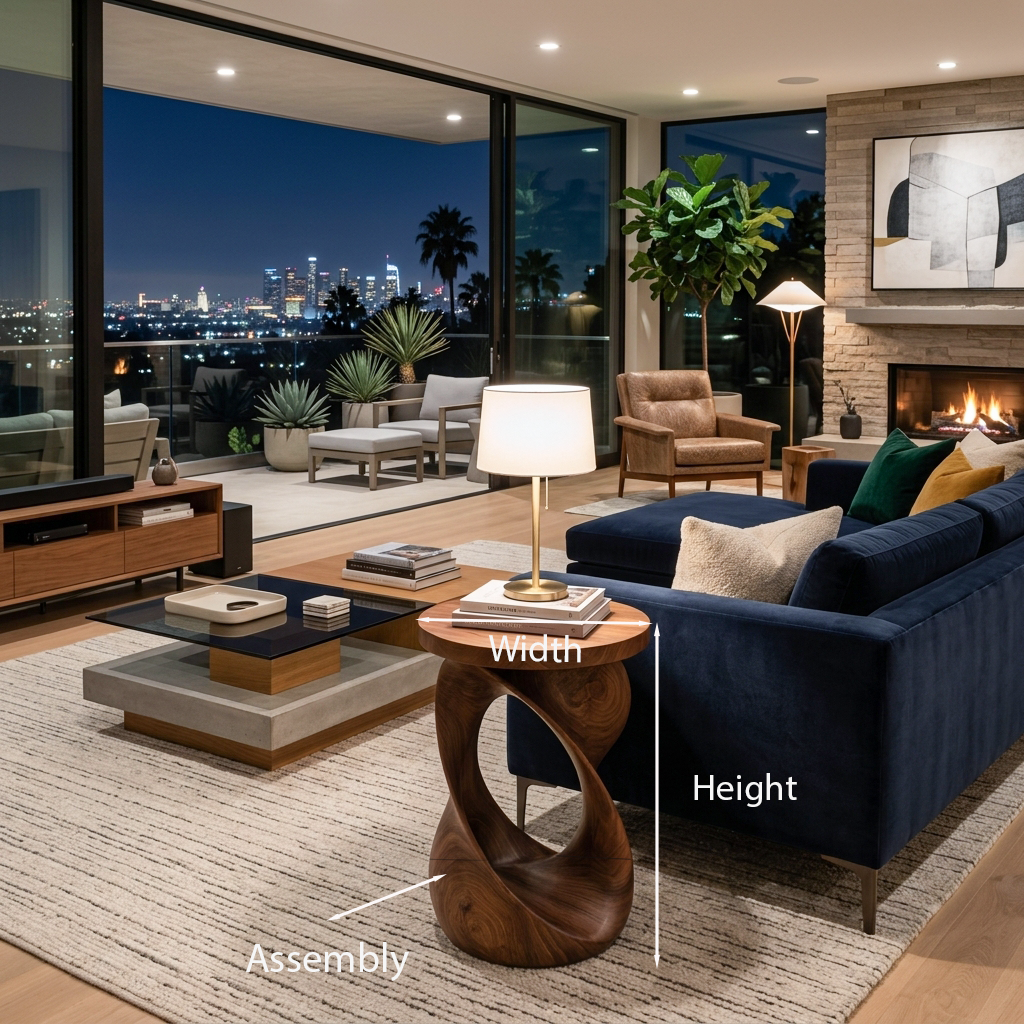 Wooden Side Table With Sculptural Twisted Base For Living Room