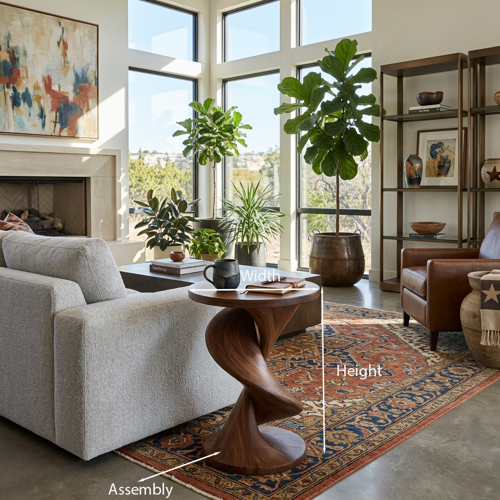 Elegant Side Table With Softly Curved Base For Living Room