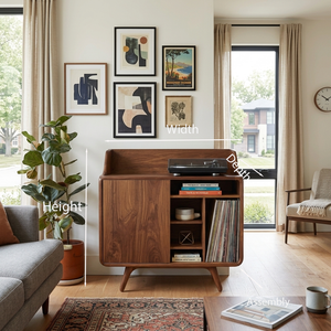 Mid Century Wooden Record Player Stand For Living Room Decor