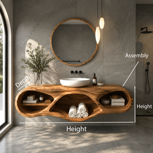 Organic Bathroom Vanity With Oval Open Shelves For Spa Bathroom