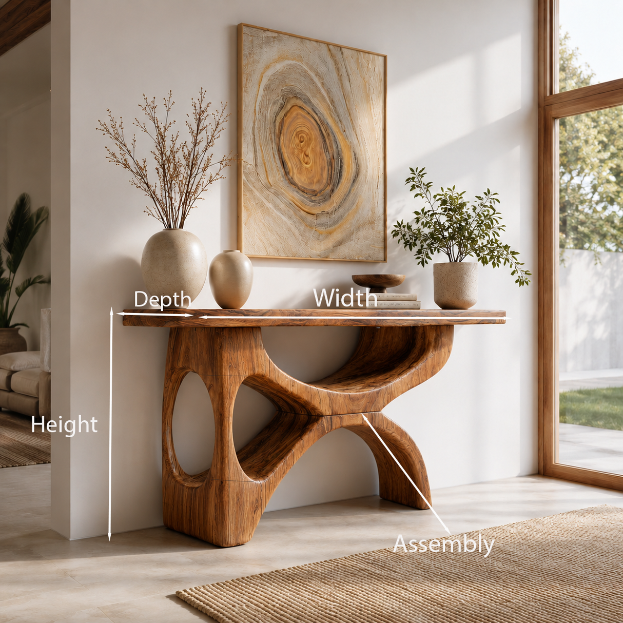 Modern Wooden Console Table With Sculptural Base For Living Decor