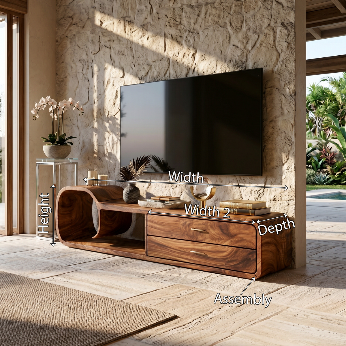 Sculptural Wooden TV Cabinet Organic Modern Design