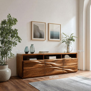 Organic Wave Carved Wood Sideboard For Living Room