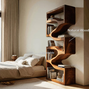 Sculptural Wooden Wall Bookcase For Modern BedRoom