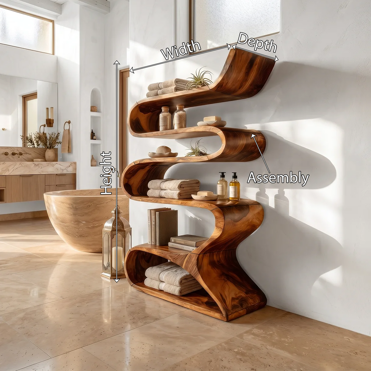 Sculptural Wooden Wall Shelf In Flowing Form