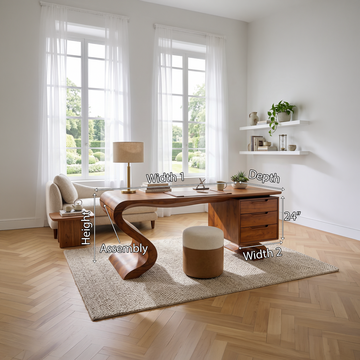 Minimalist Organic Desk With Open Shelf For Studio