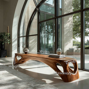 Organic Wooden Bench Hollow Design For Living Room