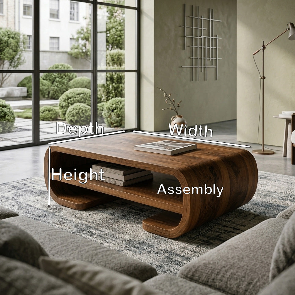 Contemporary Organic Coffee Table With Storage Shelf For Living