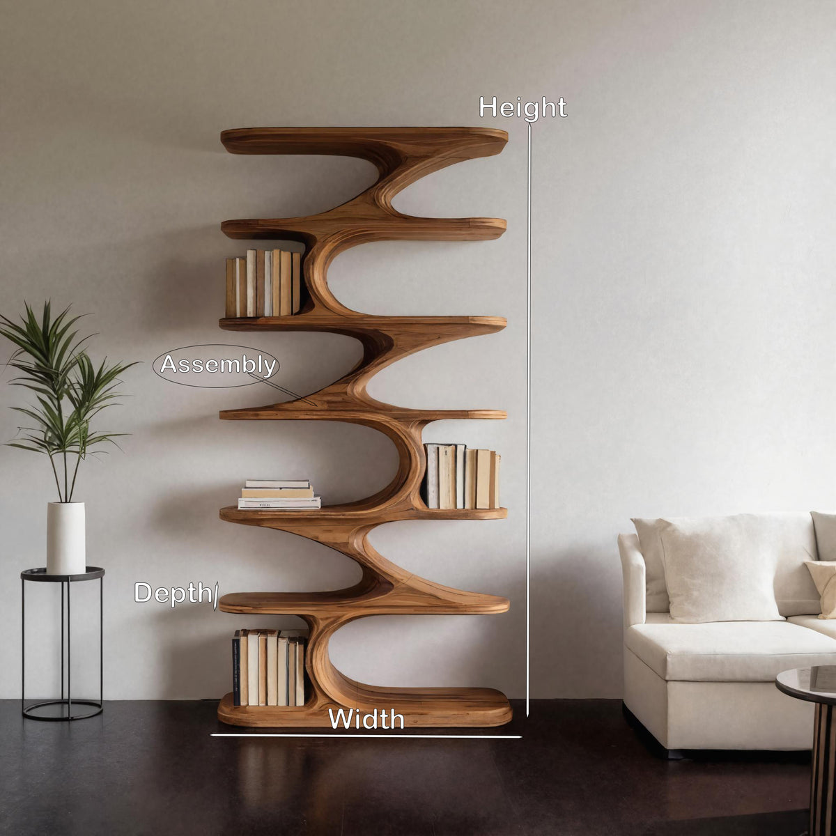 Modern Organic Curved Bookshelf For Living Room