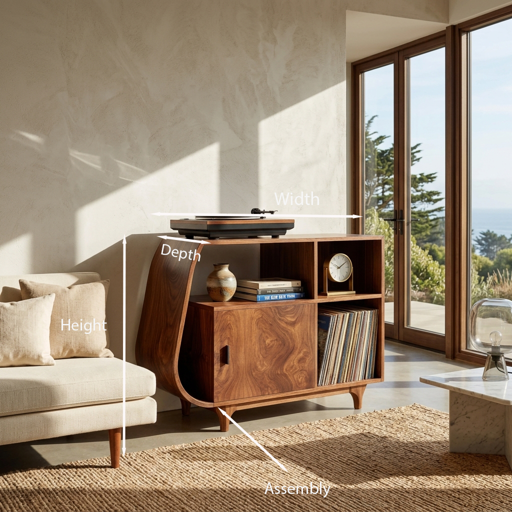 Modern Sculptural Wooden Stand Record Cabinet For Living Room