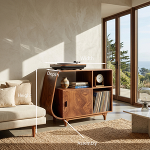 Modern Sculptural Wooden Stand Record Cabinet For Living Room