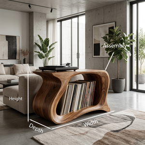 Wooden Record Player Stand With Sculptural Form For Living Room