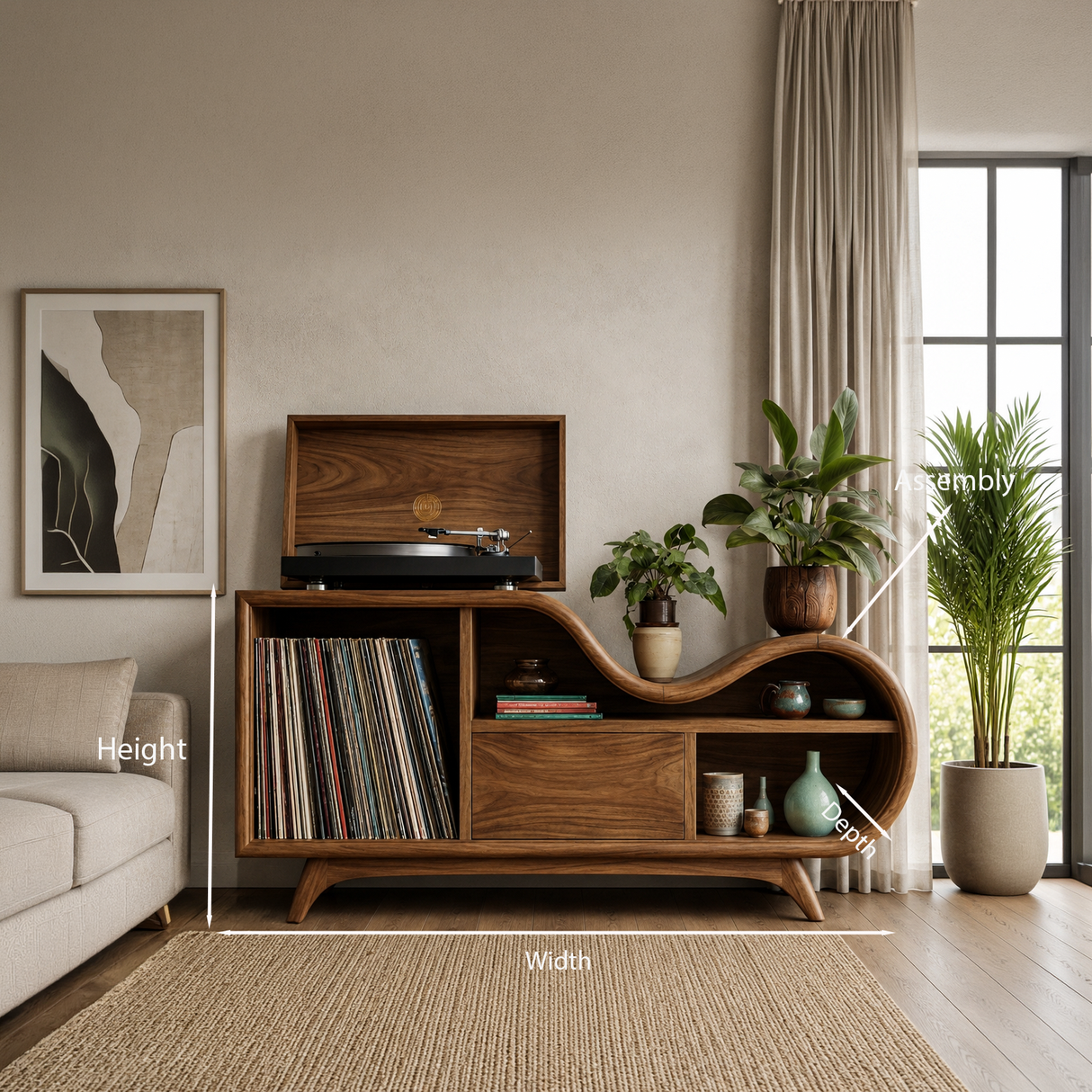 Organic Record Cabinet Undulating Design For Living Room