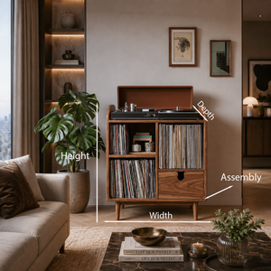 Modern Wooden Record Player Stand With Multi Compartments For Interior