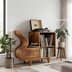 Rustic Wooden Vinyl Record Cabinet Carved Flowing Design For Living