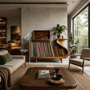 Elegant Record Player Stand With Sculptural Flowing Form For Living