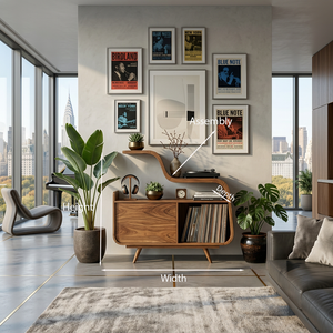 Organic Record Player Cabinet With Unique Curved Shelf For Home