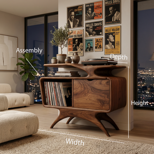 Handcrafted Wooden Record Cabinet With Shelving For Living Room
