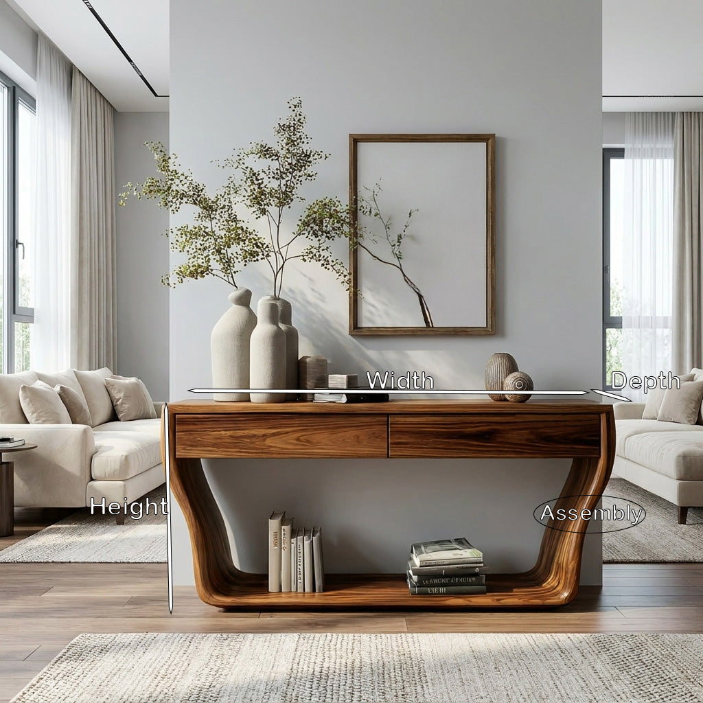 Contemporary Natural Wood Console Table With Two Drawers For Entryway
