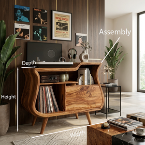 Rustic Wooden Record Storage Cabinet With Drawers For Living Room