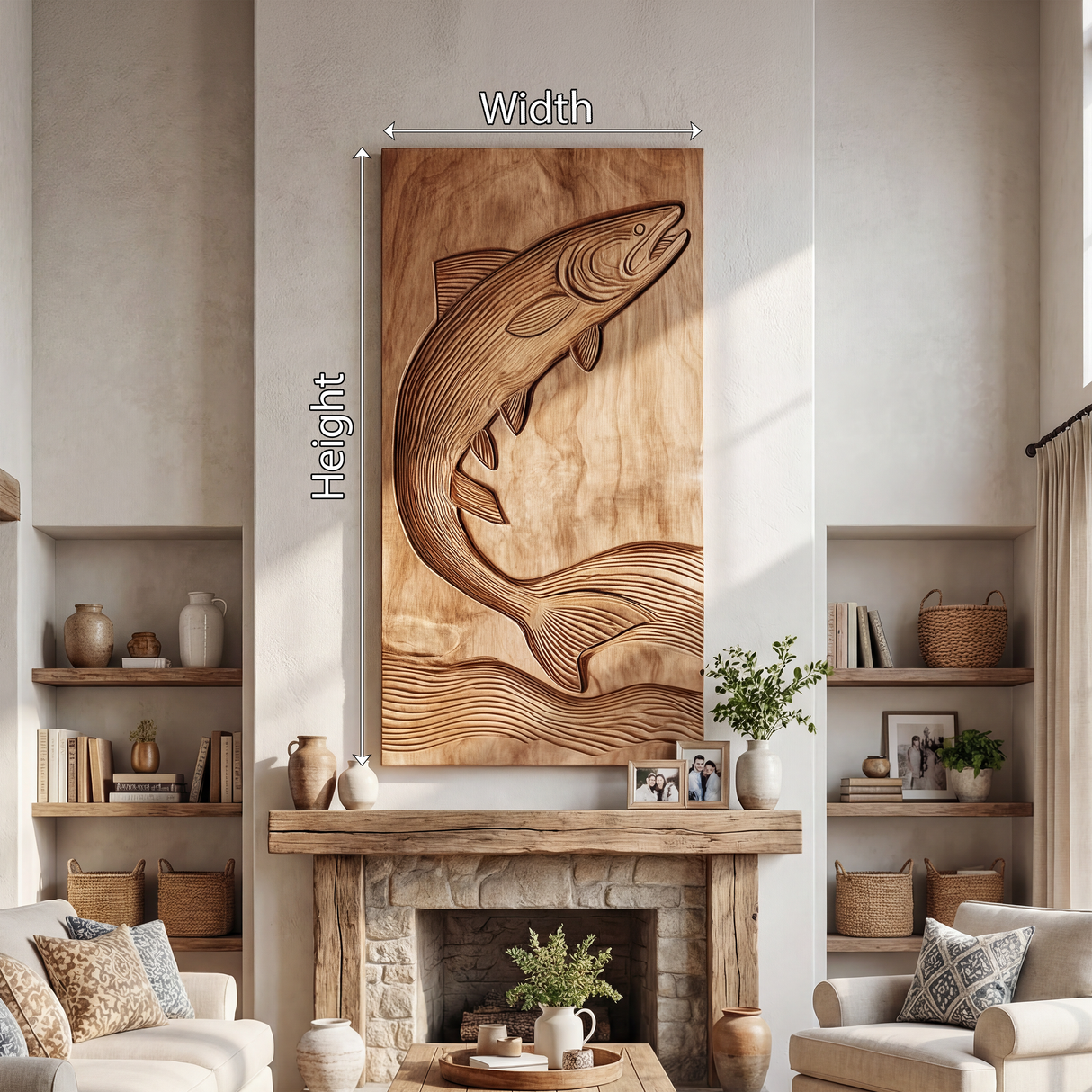 Minimalist Fish Wood Wall Sculpture For Rustic Farmhouse Home Decor