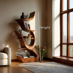 Contemporary Organic Wooden Bookshelf For Living Room Corner