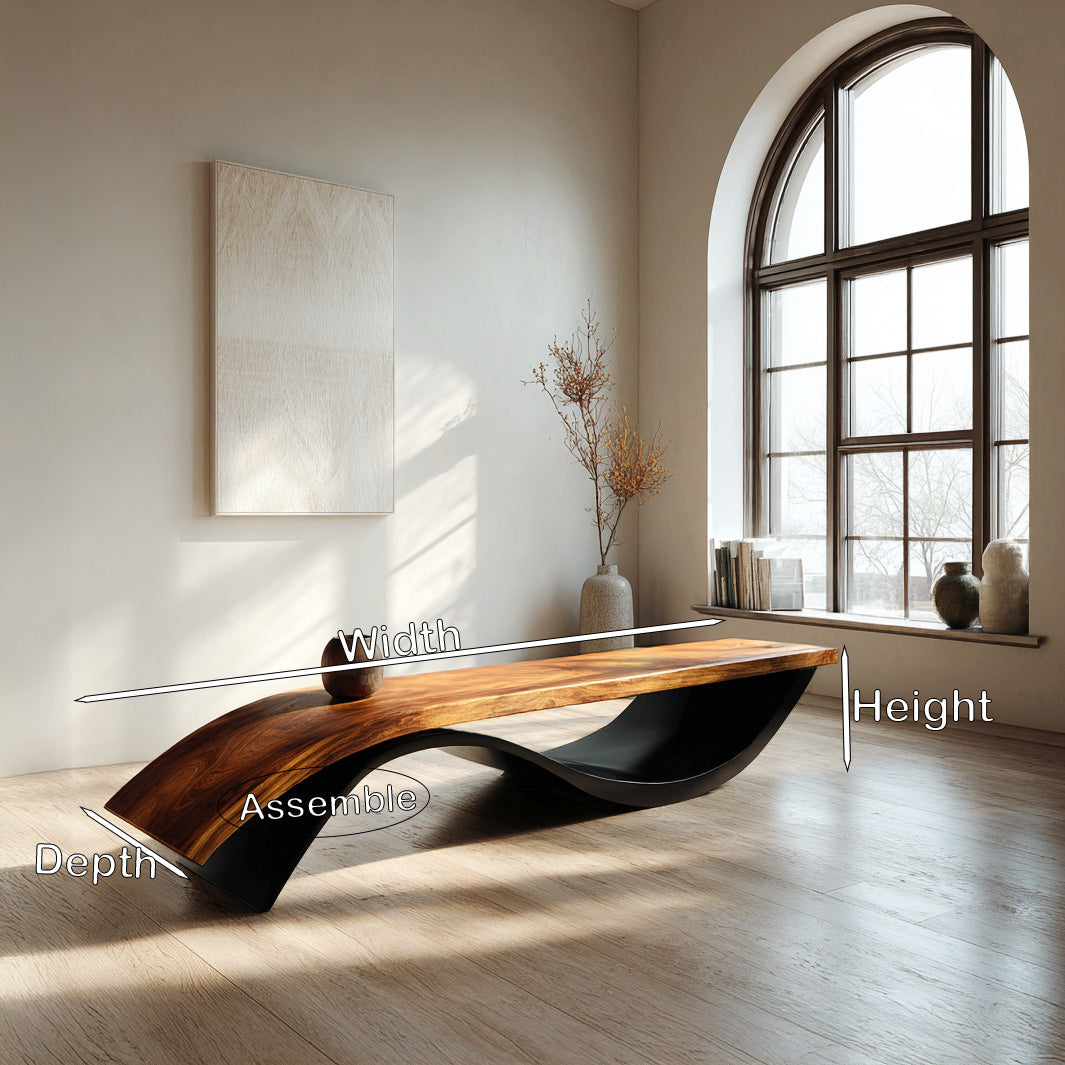 Handcrafted Wooden Bench With Unique Undulating Form For Living Room