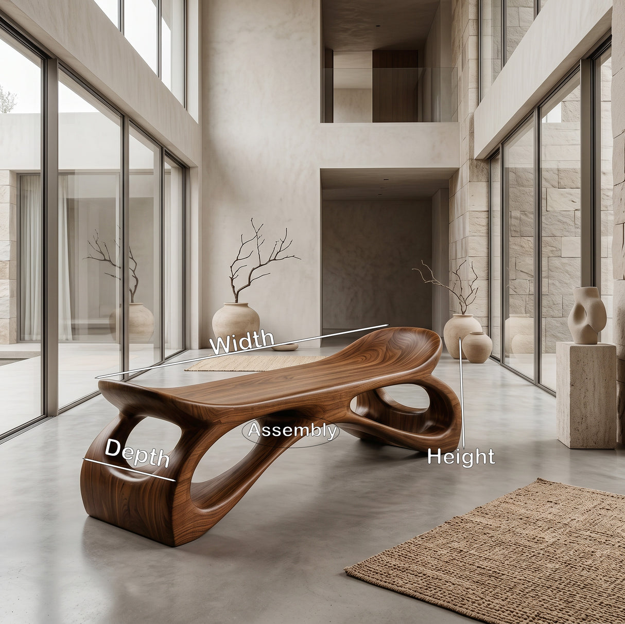 Minimalist Wooden Bench Sculpture Hollow Design For Hallway