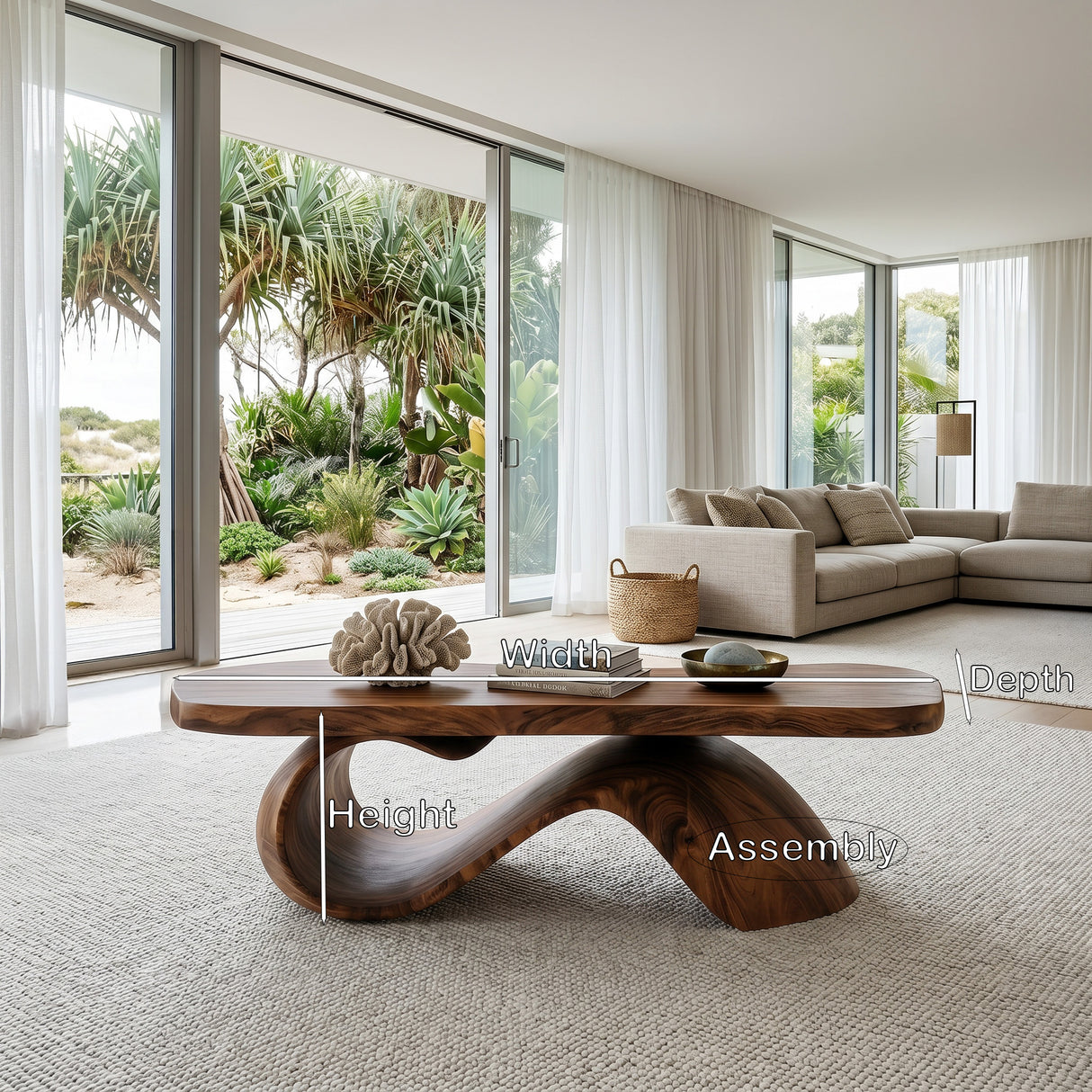 Organic Wooden Coffee Table With Sculptural Base For Living Room